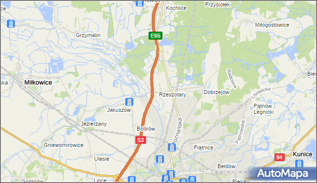 mapa Rzeszotary gmina Miłkowice, Rzeszotary gmina Miłkowice na mapie Targeo