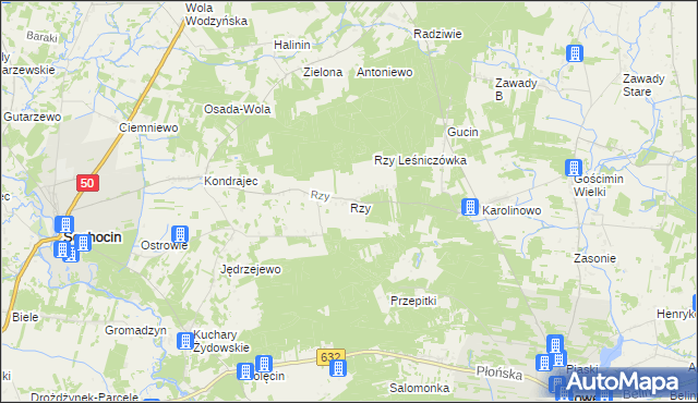 mapa Rzy, Rzy na mapie Targeo