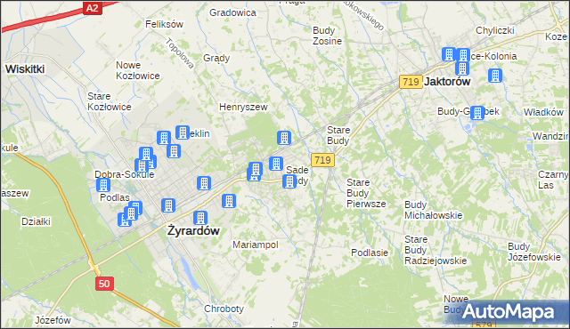 mapa Sade Budy, Sade Budy na mapie Targeo