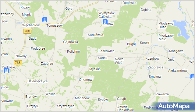 mapa Sadek gmina Pińczów, Sadek gmina Pińczów na mapie Targeo