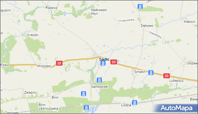 mapa Sadki powiat nakielski, Sadki powiat nakielski na mapie Targeo