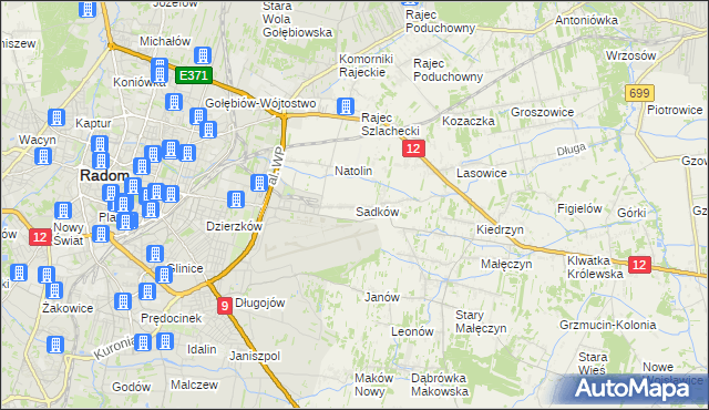 mapa Sadków gmina Jedlnia-Letnisko, Sadków gmina Jedlnia-Letnisko na mapie Targeo