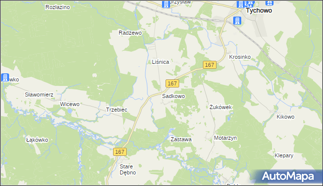 mapa Sadkowo gmina Tychowo, Sadkowo gmina Tychowo na mapie Targeo