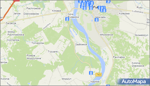 mapa Sadłowice gmina Puławy, Sadłowice gmina Puławy na mapie Targeo