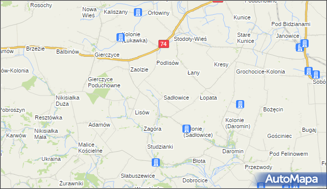 mapa Sadłowice gmina Wojciechowice, Sadłowice gmina Wojciechowice na mapie Targeo