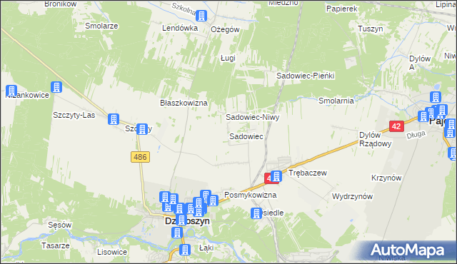 mapa Sadowiec gmina Działoszyn, Sadowiec gmina Działoszyn na mapie Targeo