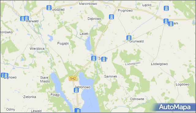 mapa Samin gmina Dąbrówno, Samin gmina Dąbrówno na mapie Targeo