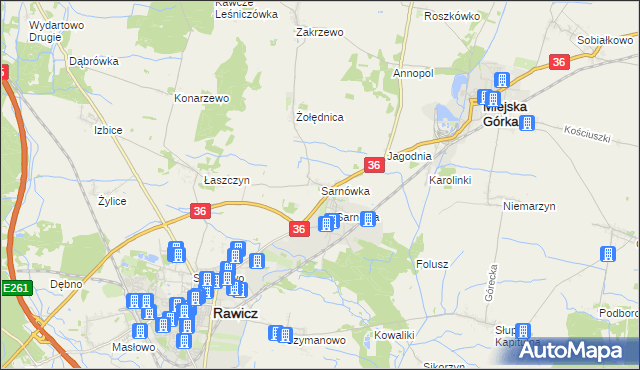 mapa Sarnówka gmina Rawicz, Sarnówka gmina Rawicz na mapie Targeo