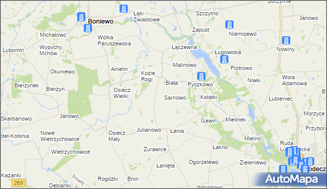 mapa Sarnowo gmina Boniewo, Sarnowo gmina Boniewo na mapie Targeo