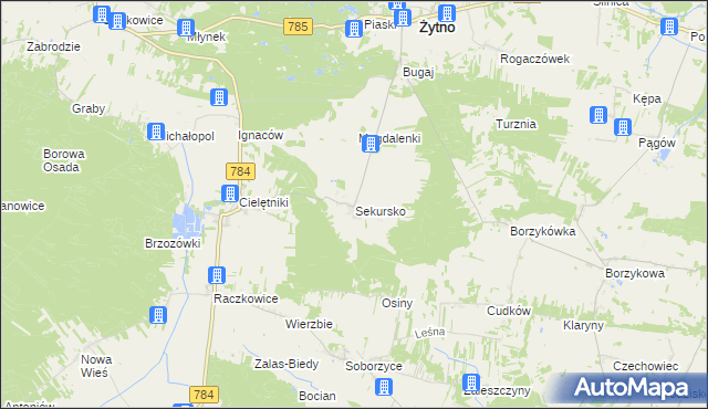 mapa Sekursko, Sekursko na mapie Targeo