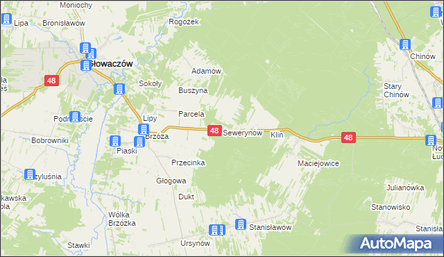 mapa Sewerynów gmina Głowaczów, Sewerynów gmina Głowaczów na mapie Targeo