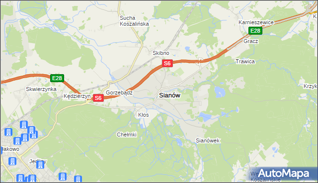 mapa Sianów, Sianów na mapie Targeo