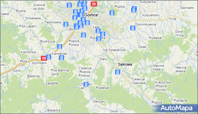 mapa Siary, Siary na mapie Targeo