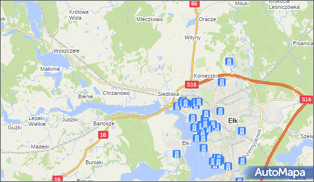 mapa Siedliska gmina Ełk, Siedliska gmina Ełk na mapie Targeo