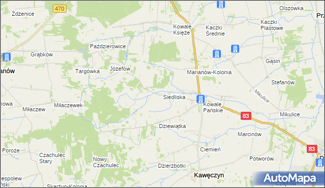 mapa Siedliska gmina Kawęczyn, Siedliska gmina Kawęczyn na mapie Targeo