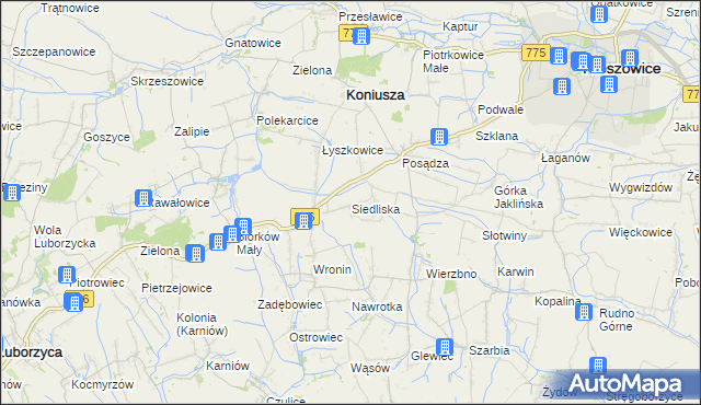 mapa Siedliska gmina Koniusza, Siedliska gmina Koniusza na mapie Targeo