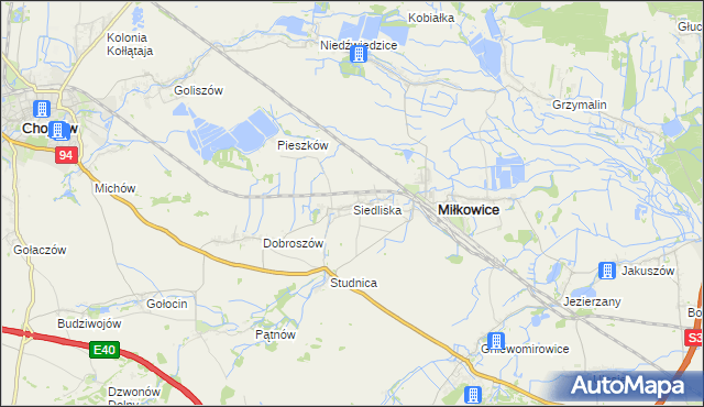 mapa Siedliska gmina Miłkowice, Siedliska gmina Miłkowice na mapie Targeo