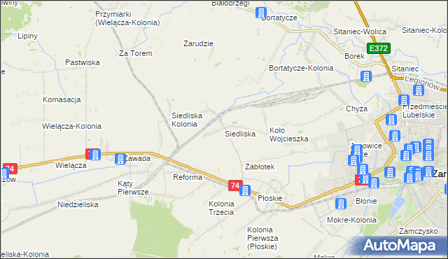 mapa Siedliska gmina Zamość, Siedliska gmina Zamość na mapie Targeo