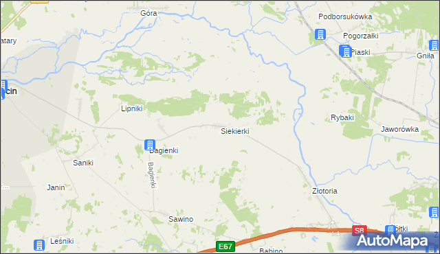 mapa Siekierki gmina Tykocin, Siekierki gmina Tykocin na mapie Targeo