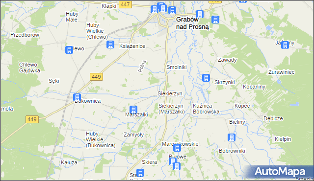 mapa Siekierzyn gmina Grabów nad Prosną, Siekierzyn gmina Grabów nad Prosną na mapie Targeo