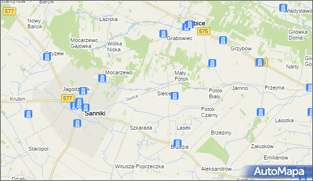 mapa Sielce gmina Sanniki, Sielce gmina Sanniki na mapie Targeo