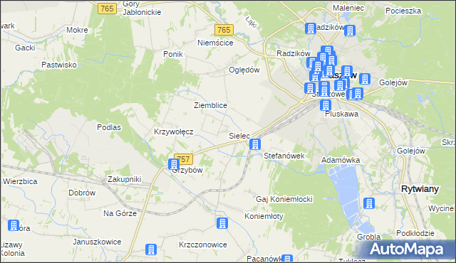 mapa Sielec gmina Staszów, Sielec gmina Staszów na mapie Targeo