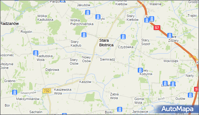 mapa Siemiradz gmina Stara Błotnica, Siemiradz gmina Stara Błotnica na mapie Targeo