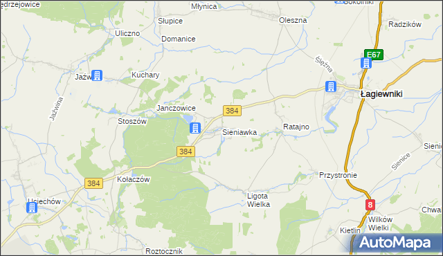 mapa Sieniawka gmina Łagiewniki, Sieniawka gmina Łagiewniki na mapie Targeo