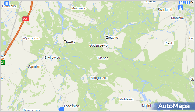 mapa Sienno gmina Resko, Sienno gmina Resko na mapie Targeo