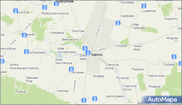 mapa Sienno powiat lipski, Sienno powiat lipski na mapie Targeo
