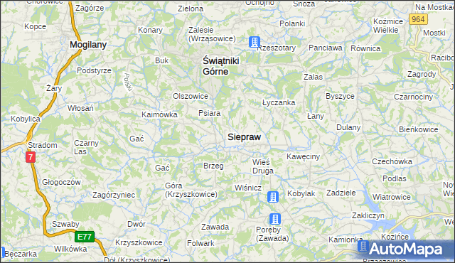 mapa Siepraw, Siepraw na mapie Targeo