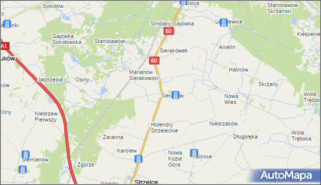 mapa Sieraków gmina Gostynin, Sieraków gmina Gostynin na mapie Targeo