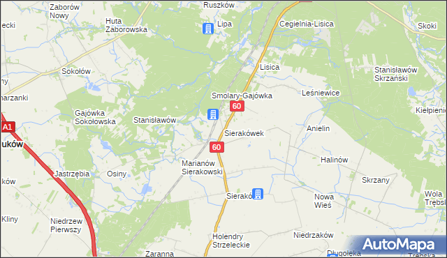 mapa Sierakówek gmina Gostynin, Sierakówek gmina Gostynin na mapie Targeo
