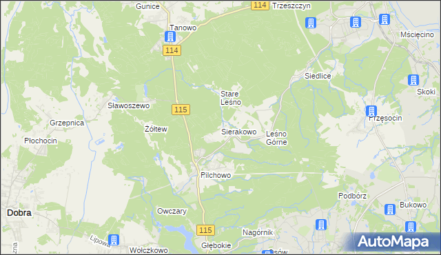 mapa Sierakowo gmina Police, Sierakowo gmina Police na mapie Targeo