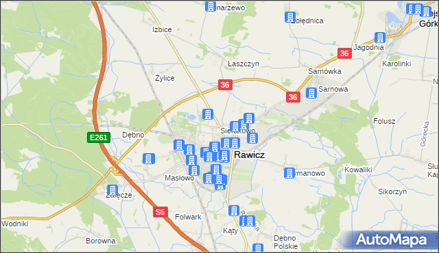 mapa Sierakowo gmina Rawicz, Sierakowo gmina Rawicz na mapie Targeo