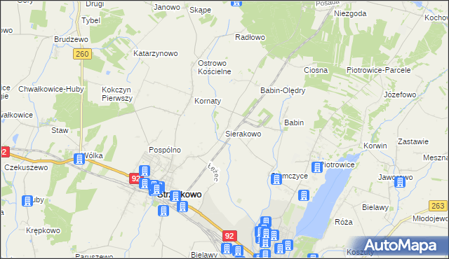 mapa Sierakowo gmina Strzałkowo, Sierakowo gmina Strzałkowo na mapie Targeo