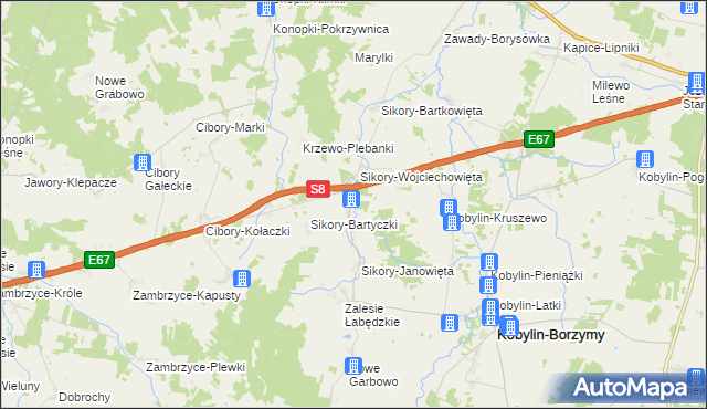 mapa Sikory-Pawłowięta, Sikory-Pawłowięta na mapie Targeo