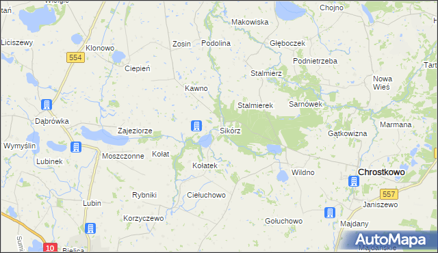 mapa Sikórz gmina Chrostkowo, Sikórz gmina Chrostkowo na mapie Targeo