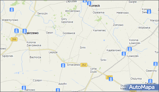 mapa Sinki gmina Zakrzewo, Sinki gmina Zakrzewo na mapie Targeo