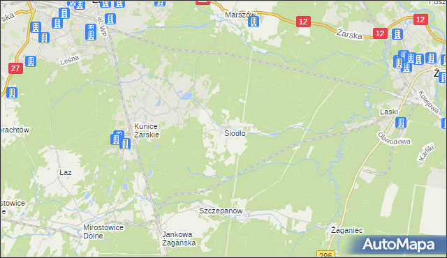 mapa Siodło gmina Żary, Siodło gmina Żary na mapie Targeo