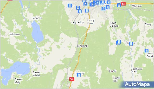 mapa Siódmak gmina Szczytno, Siódmak gmina Szczytno na mapie Targeo