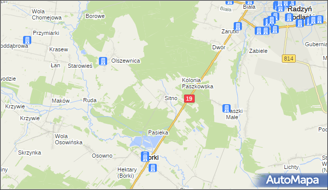 mapa Sitno gmina Borki, Sitno gmina Borki na mapie Targeo