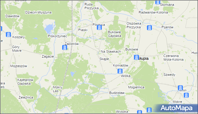 mapa Skąpe gmina Słupia Konecka, Skąpe gmina Słupia Konecka na mapie Targeo