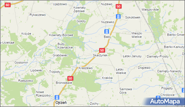 mapa Skarżynek gmina Ojrzeń, Skarżynek gmina Ojrzeń na mapie Targeo