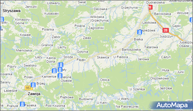 mapa Skawica, Skawica na mapie Targeo