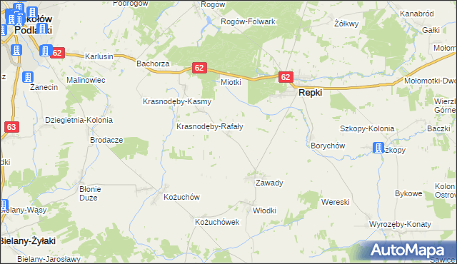 mapa Skorupki gmina Repki, Skorupki gmina Repki na mapie Targeo