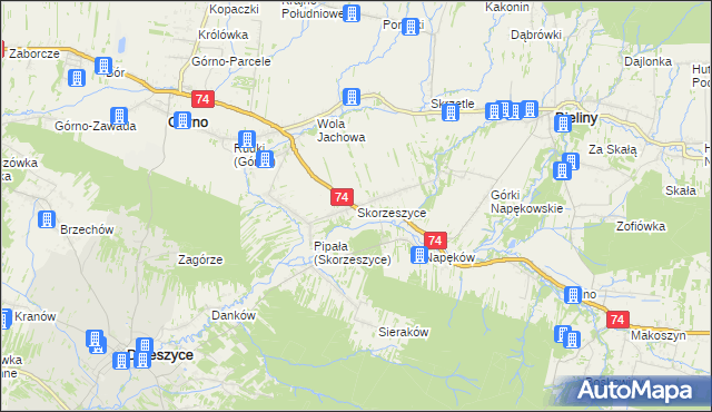 mapa Skorzeszyce, Skorzeszyce na mapie Targeo