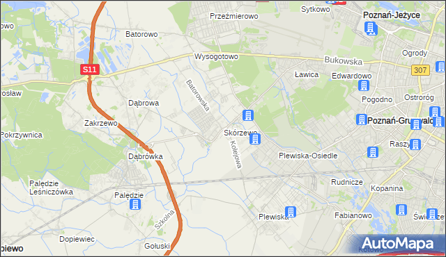 mapa Skórzewo gmina Dopiewo, Skórzewo gmina Dopiewo na mapie Targeo