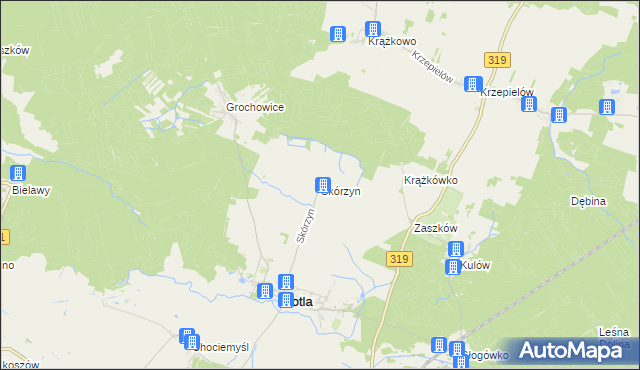 mapa Skórzyn gmina Kotla, Skórzyn gmina Kotla na mapie Targeo