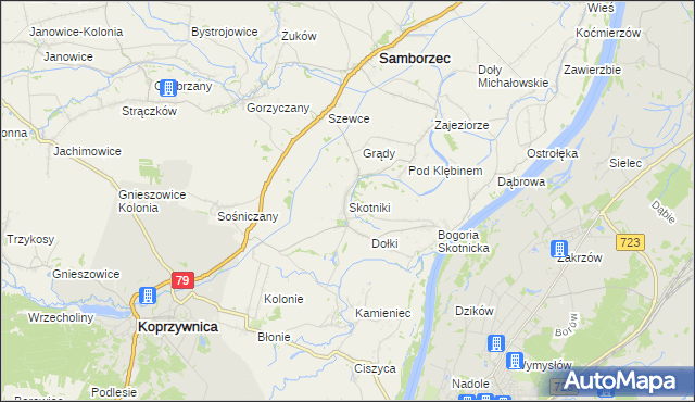 mapa Skotniki gmina Samborzec, Skotniki gmina Samborzec na mapie Targeo